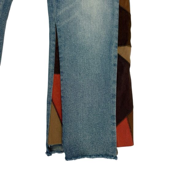 Driftwood Indie Patchwork Crop Bootcut Kick Frayed Hem Step Jeans Size 31 - Picture 4 of 15